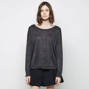 Rag & Bone Relaxed Linen Josie Sweater Fine Knit Marled in Charcoal Size S